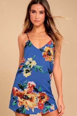Lulus Twin Islands Royal Blue Floral Print Shift Dress